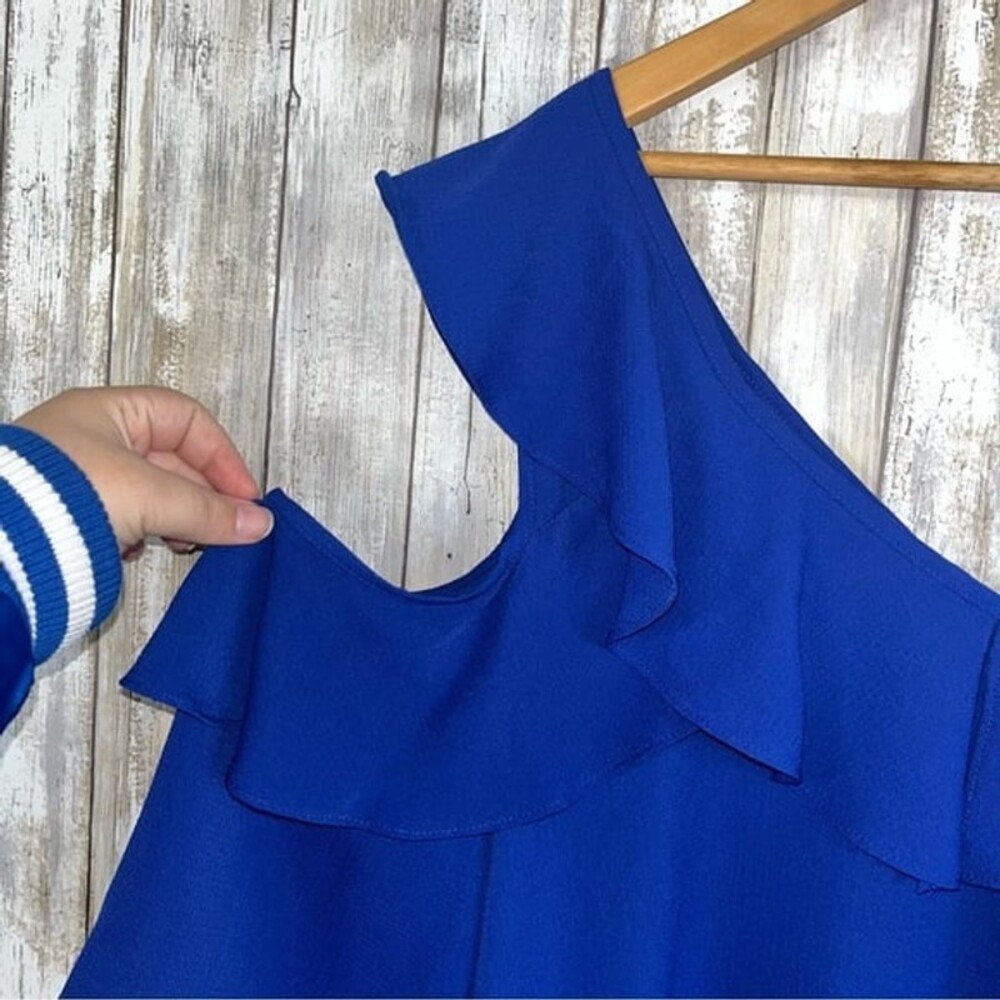 Umgee Cobalt Blue Ruffle Open Sleeve Blouse - Picture 2 of 6